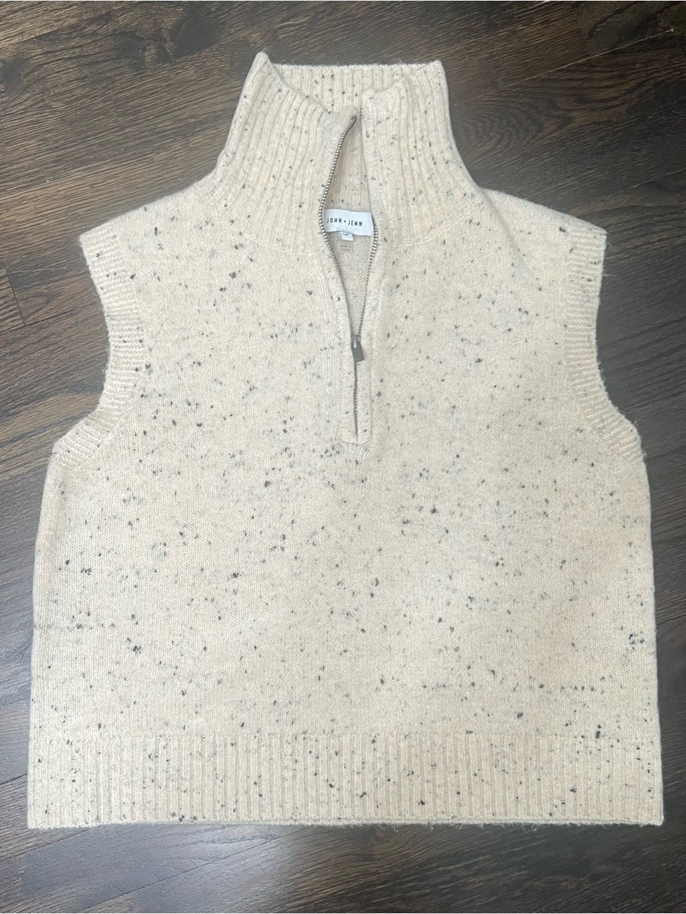 John + Jenn Cream Speckled Quarter Zip Mock Neck Sweater Vest S/P